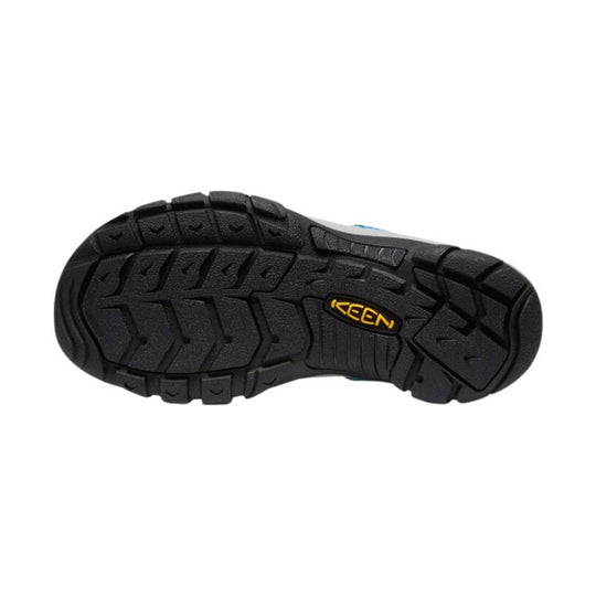 Black treaded sandal sole with KEEN logo.