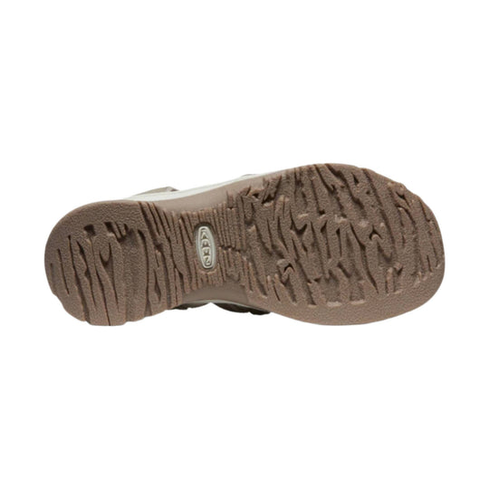 Brown sandal outsole with deep tread and KEEN logo