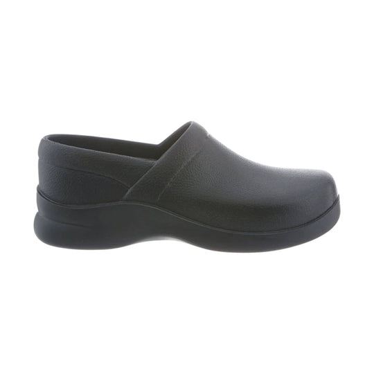 Black closed-back clog with a slip-resistant sole