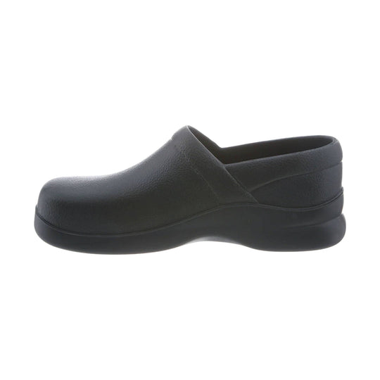 Black slip-on clog-style shoe with a thick sole