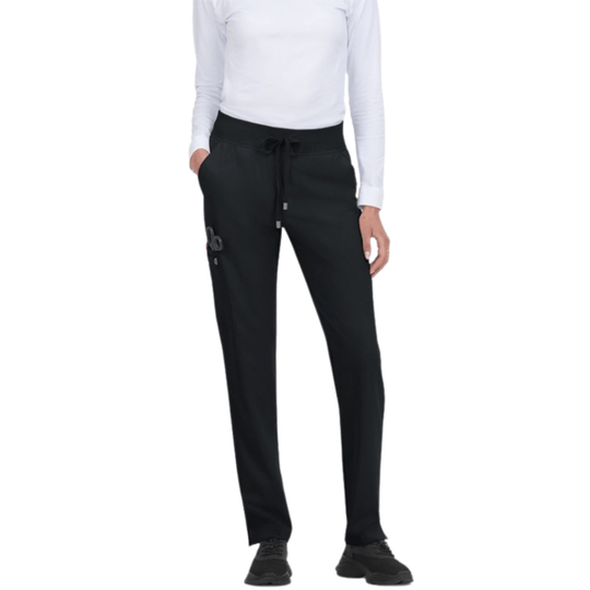 Black scrub pants with drawstring waist and tapered legs