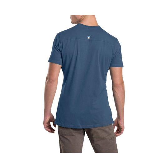 Blue short-sleeve crewneck T-shirt shown from the back