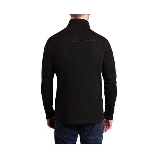 Black zip-up fleece jacket shown from the back