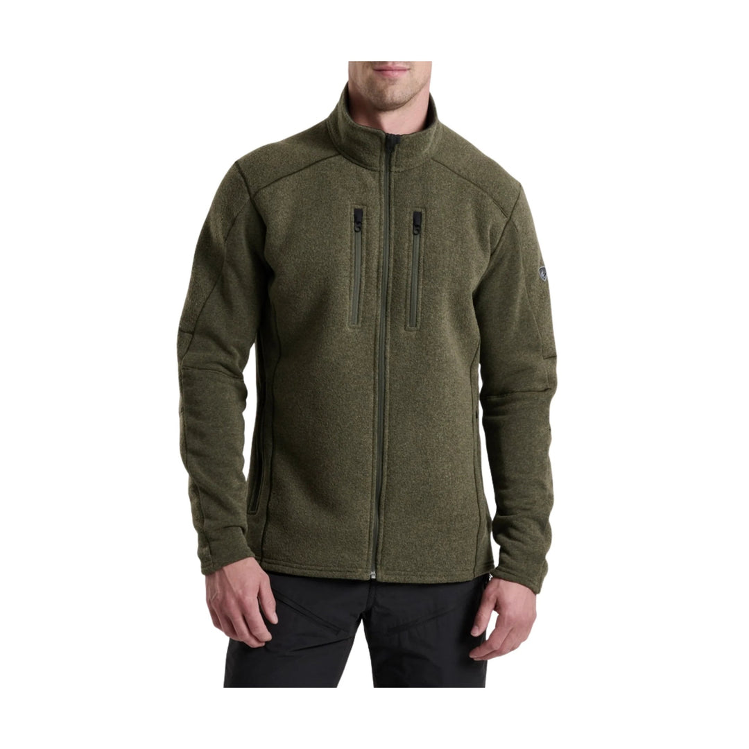 Olive fleece zip-up jacket with chest and hand pockets