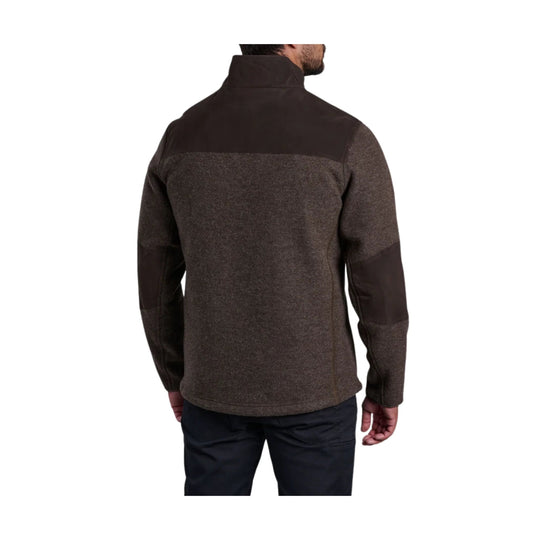 Brown and dark charcoal zip-up jacket shown from the back
