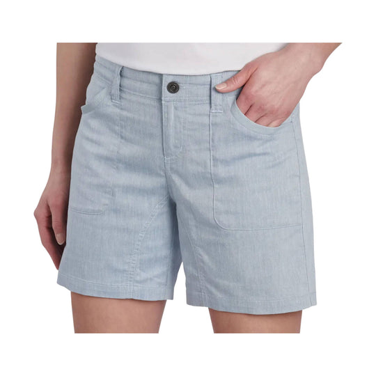 Light blue women’s shorts with front and back pockets