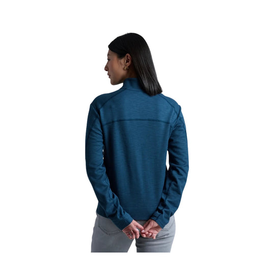 Teal long-sleeve half-zip pullover shown from the back