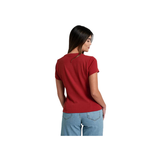 Red short-sleeve fitted tee shown from the back