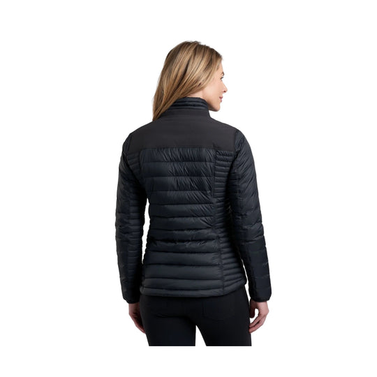 Black quilted women's jacket shown from the back