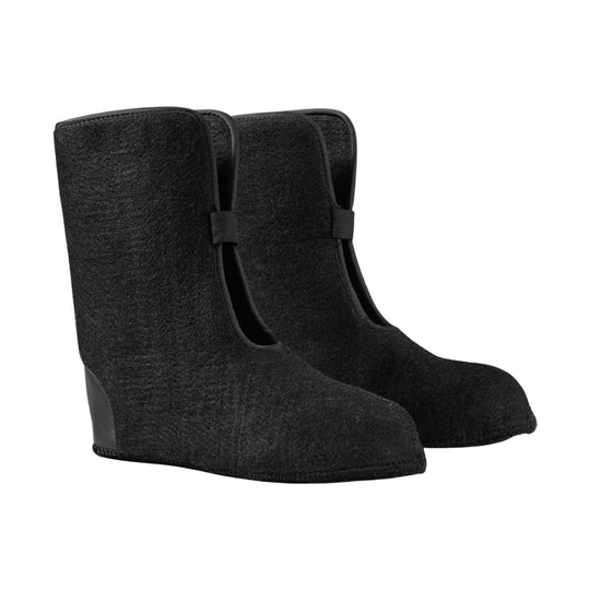 Black felt boot liners with open front and pull tabs, shown in side view
