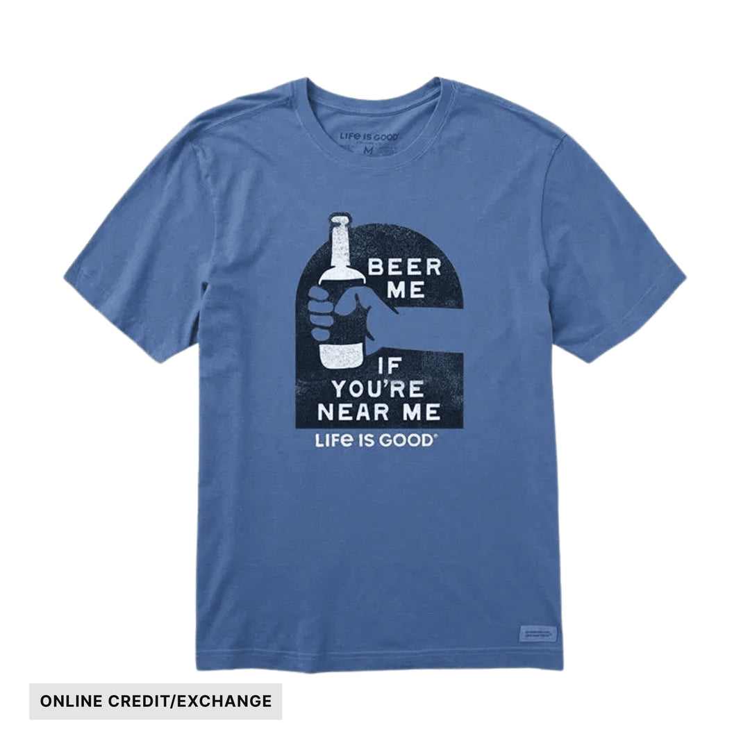 Life Is Good Men's Beer Me If You're Near Me Short Sleeve Tee - Vintage Blue - ONLINE CREDIT/EXCHANGE - Lenny's Shoe & Apparel