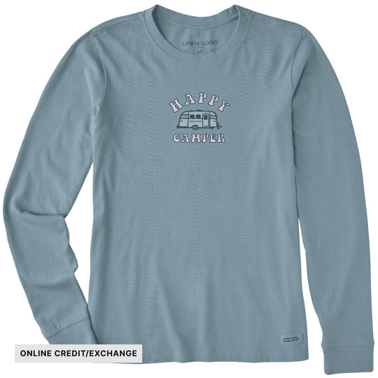 Life Is Good Women's Happy Camper Long Sleeve Crusher Tee - Smoky Blue - ONLINE CREDIT/EXCHANGE - Lenny's Shoe & Apparel
