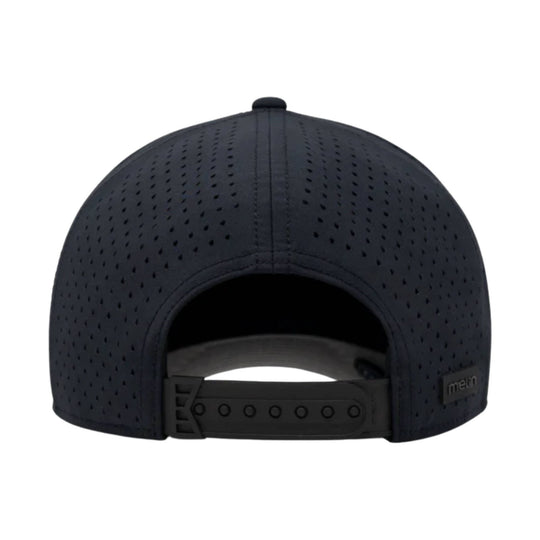 Black perforated snapback cap shown from the back