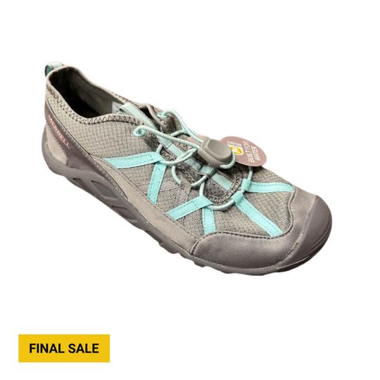 Gray and turquoise closed-toe water shoe with bungee laces and a Final Sale tag