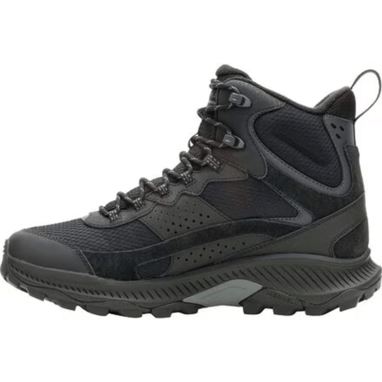 Black mid-height hiking boot with mesh panels, lace-up front, and lugged outsole