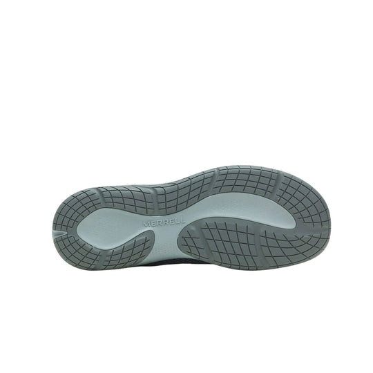 Gray shoe outsole with a textured tread pattern and "MERRELL" molded in the center