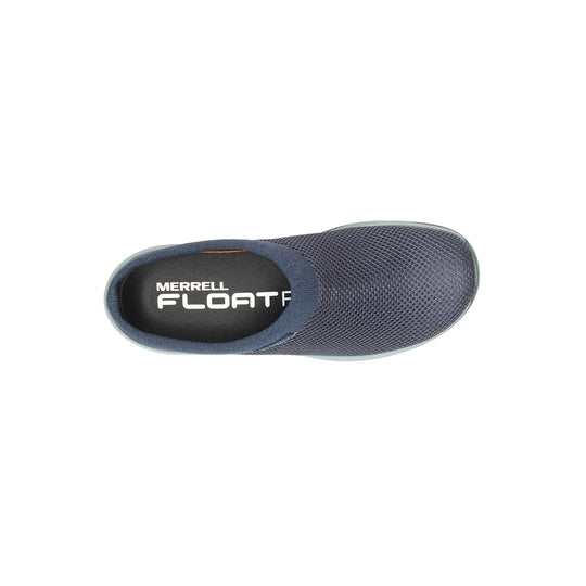 Navy slip-on shoe with textured mesh upper and Merrell branding on the insole