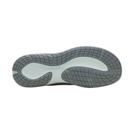 Gray shoe outsole with black tread and visible Merrell logo