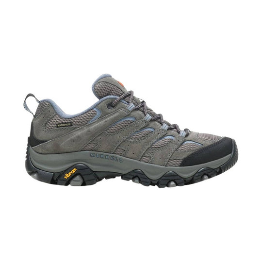 Gray hiking shoe with brand logo on a white background