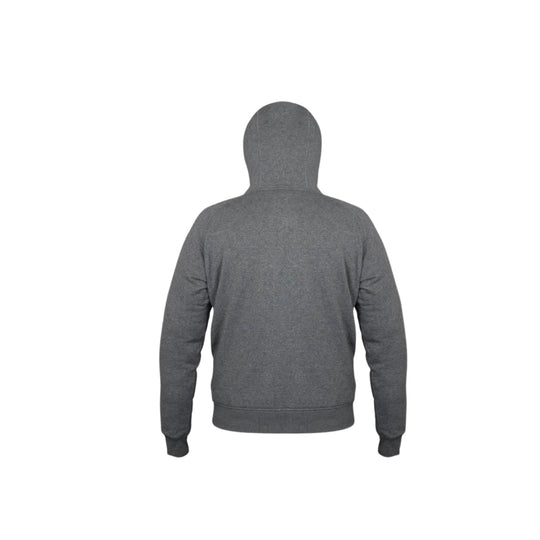 Dark gray hooded sweatshirt shown from the back