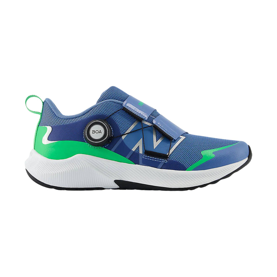 Blue athletic slip-on sneaker with BOA dial, two strap closures, and green accents