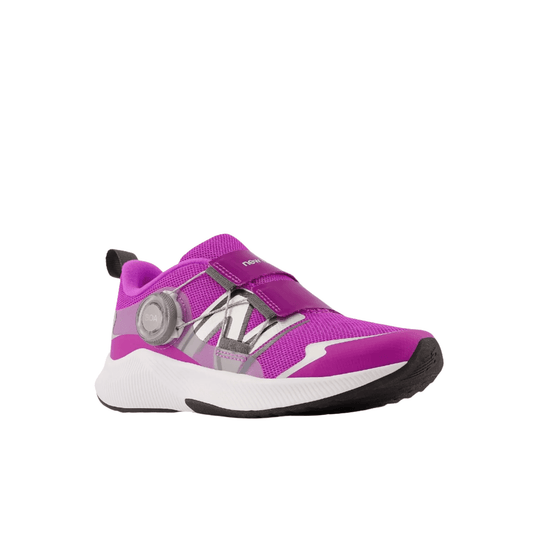 Purple athletic sneaker with BOA dial, white midsole, and black toe outsole