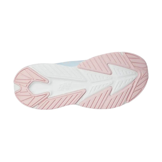 Pink and white sneaker outsole with chevron tread pattern