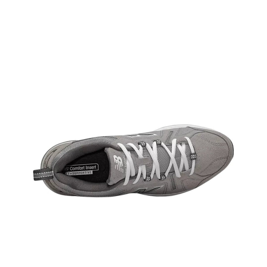Gray athletic training shoe, top view, with white laces and visible "Comfort Insert" text inside
