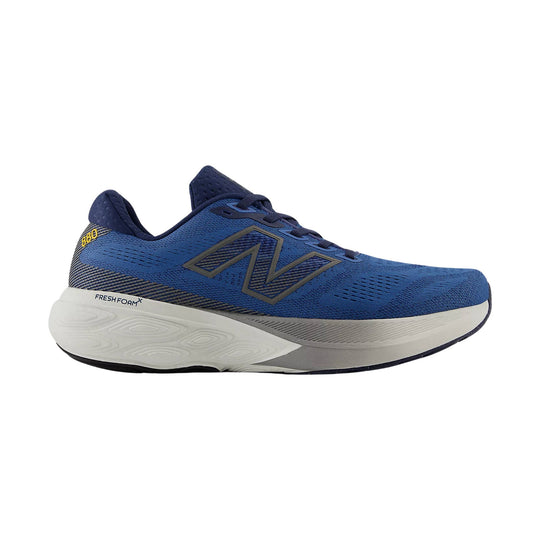 Blue running shoe with white foam sole, side logo, and visible "880" and "FRESHFOAM X" markings