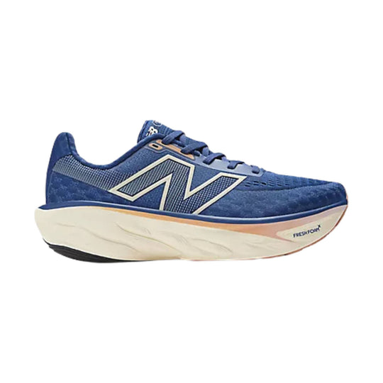Blue running shoe with white oversized midsole and side logo, shown in profile