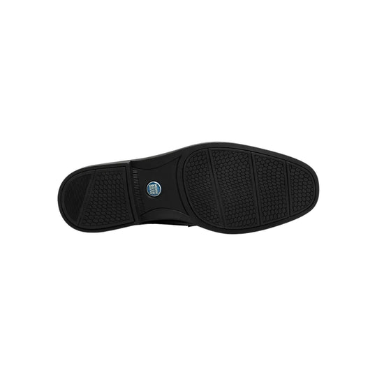 Black dress shoe outsole with textured rubber tread and Nunn Bush logo at center