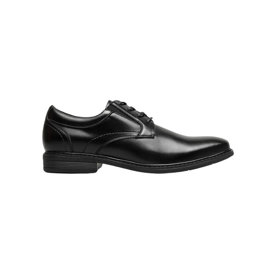 Black leather lace-up oxford shoe in side view