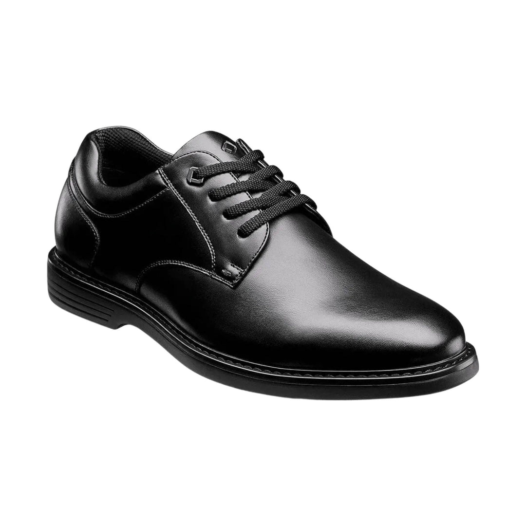 Black lace-up plain-toe oxford dress shoe with smooth leather finish