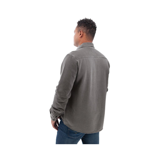 Gray long-sleeve button-up shirt shown from the back