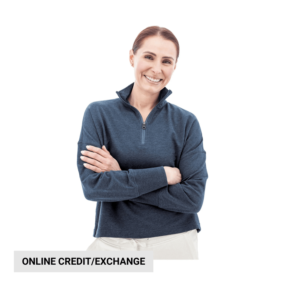 Women’s navy quarter-zip pullover with long sleeves