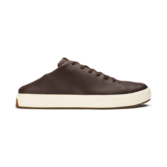 Brown leather slip-on shoe with a thick cream sole