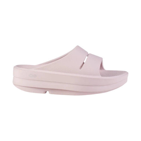 Pale pink platform slide sandal with a wide single strap and open toe