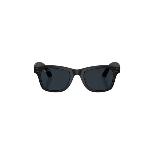 Black square sunglasses with dark lenses and Ray-Ban logo on the left lens