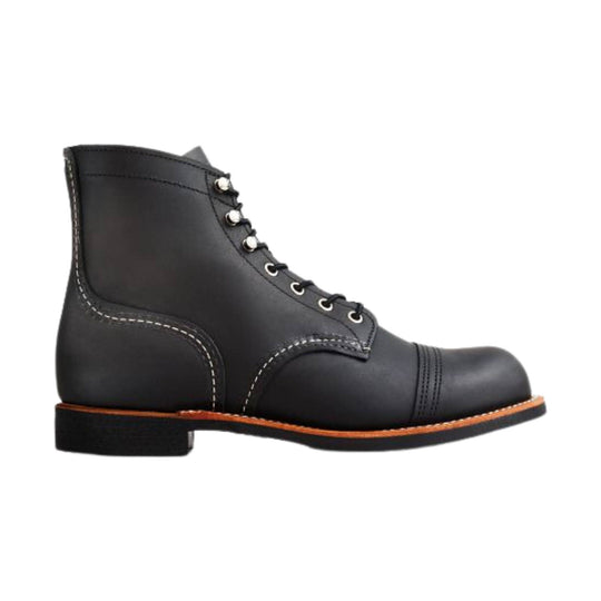 Black leather lace-up ankle boot with cap toe and stitched welt