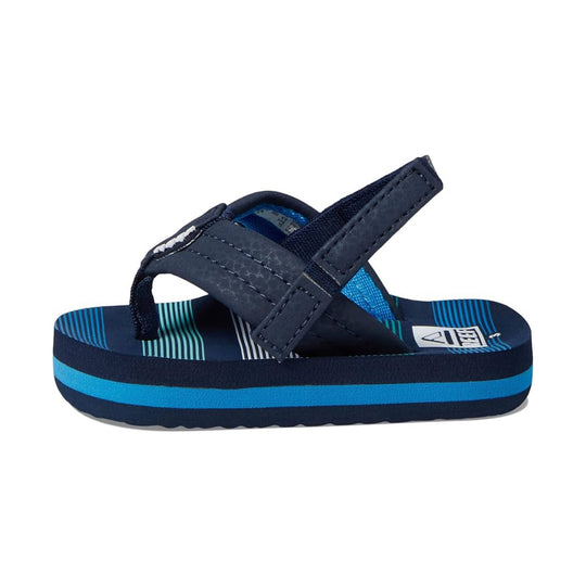 Kids' navy and blue platform flip flop with striped footbed and hook-and-loop strap