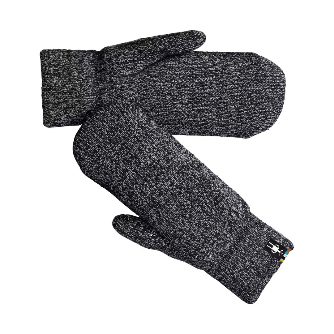 Pair of dark heathered knit mittens with ribbed cuffs