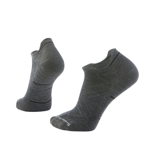 Pair of dark gray low ankle running socks with no-show profile