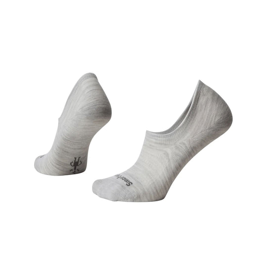Light gray no-show socks shown as a pair, one upright and one lying on its side, with Smartwool text visible.