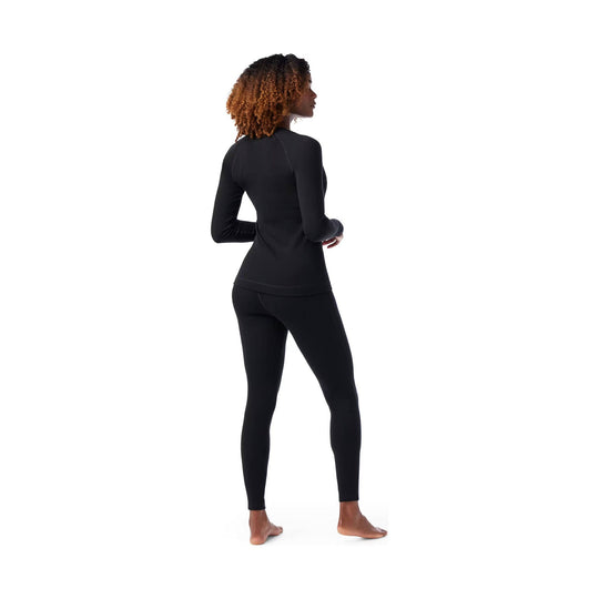 Black fitted leggings shown on a model from the back