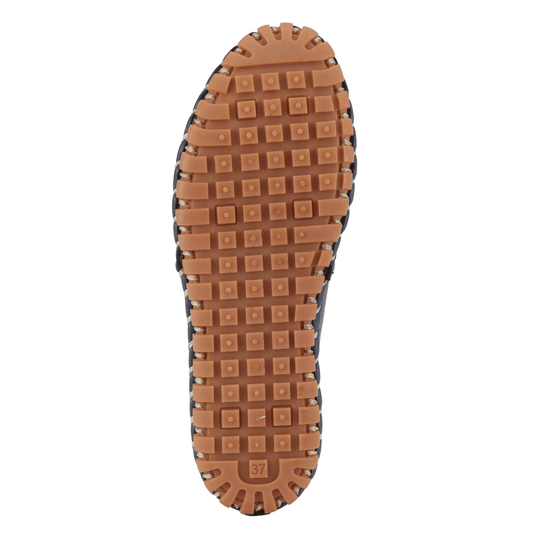 Shoe outsole with tan rubber tread and square lugs, size 37
