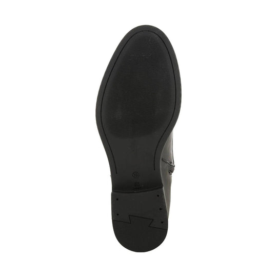 Black ankle boot outsole viewed from below with tread pattern and size 37 marking