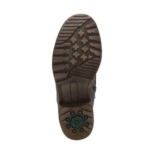 Brown boot outsole with deep tread and shock-absorbing heel insert