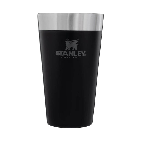 Black insulated pint cup with a stainless steel rim and Stanley logo