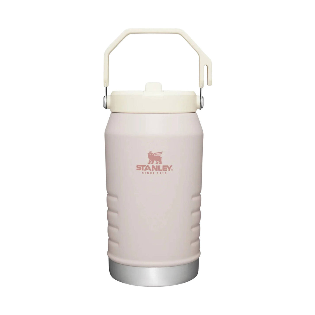 Light pink insulated water jug with cream flip handle, white lid, and silver base