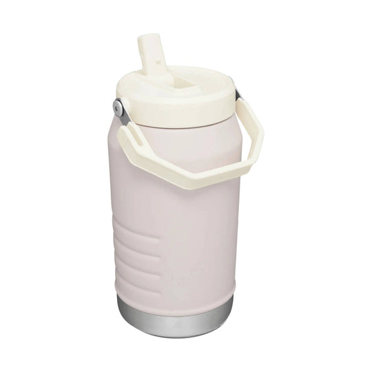 Light pink insulated jug with a white flip-straw lid and integrated side handle